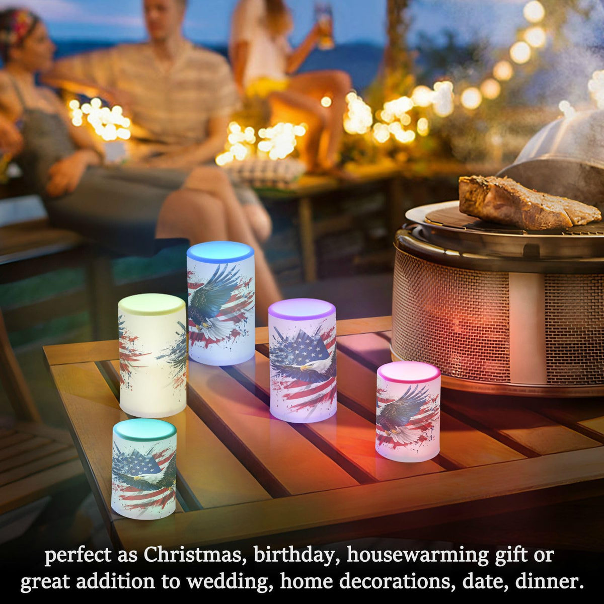 ALAZA Hawk Flying and Patriotic American Flag Flickering Flameless Candles Battery Operated with Remote Timer,Tea Light Candles LED Pillar Votive Candles Set of 2 for Outdoor Indoor Decorations