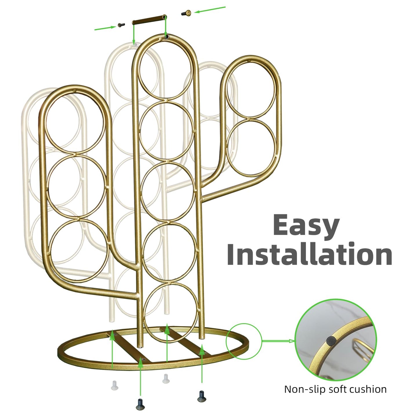 Mandaiter 10 Bottles Wine Rack, Decorative Metal Cactus Wine Holder Storage for Countertop, Desktop Wine Bottle Display Rack for Home, Kitchen, Bar, Cellar (Golden)