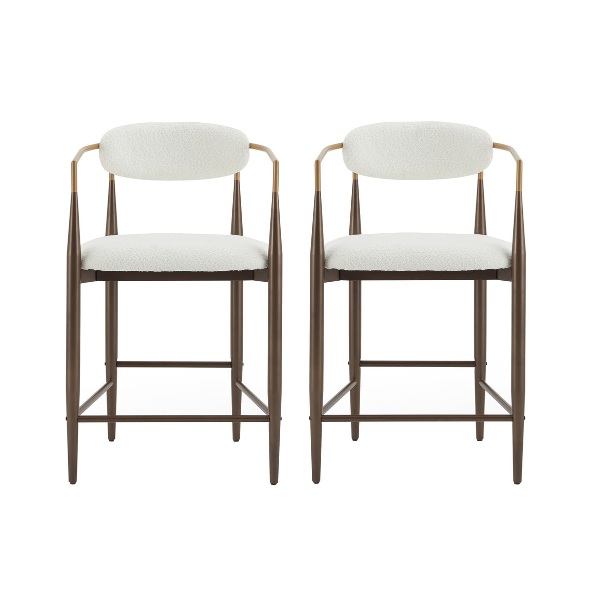 Christopher Knight Home Ebany 25" Barstools Set of 2, Metal Frame Counter Stool, Upholstered Bar Chair, Curved Back Barstool, Open Design Counter Stool for Kitchen Dining Island Table, Beige+Gold