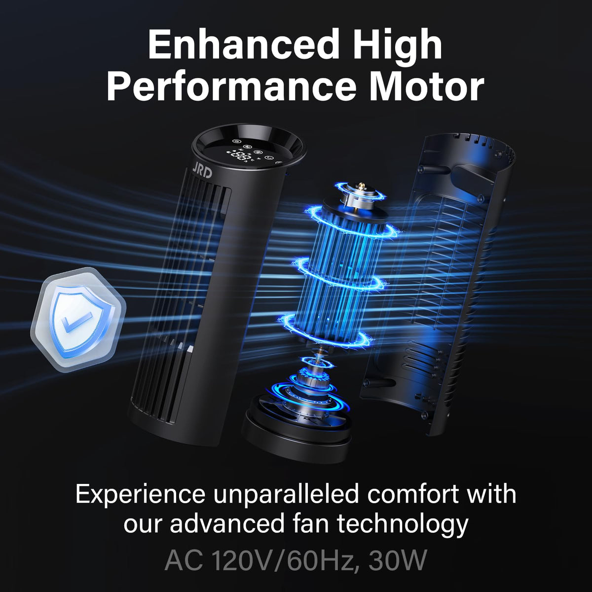 JRD 13'' Tower Fan for Bedroom, Quiet Cooling Desk Fan with Remote, 80° Oscillating, 3 Speed, 4 Mode, 12h Timer, Digital Touch Screen, Portable, Safe Bladeless Table Fan for Home Desktop Office