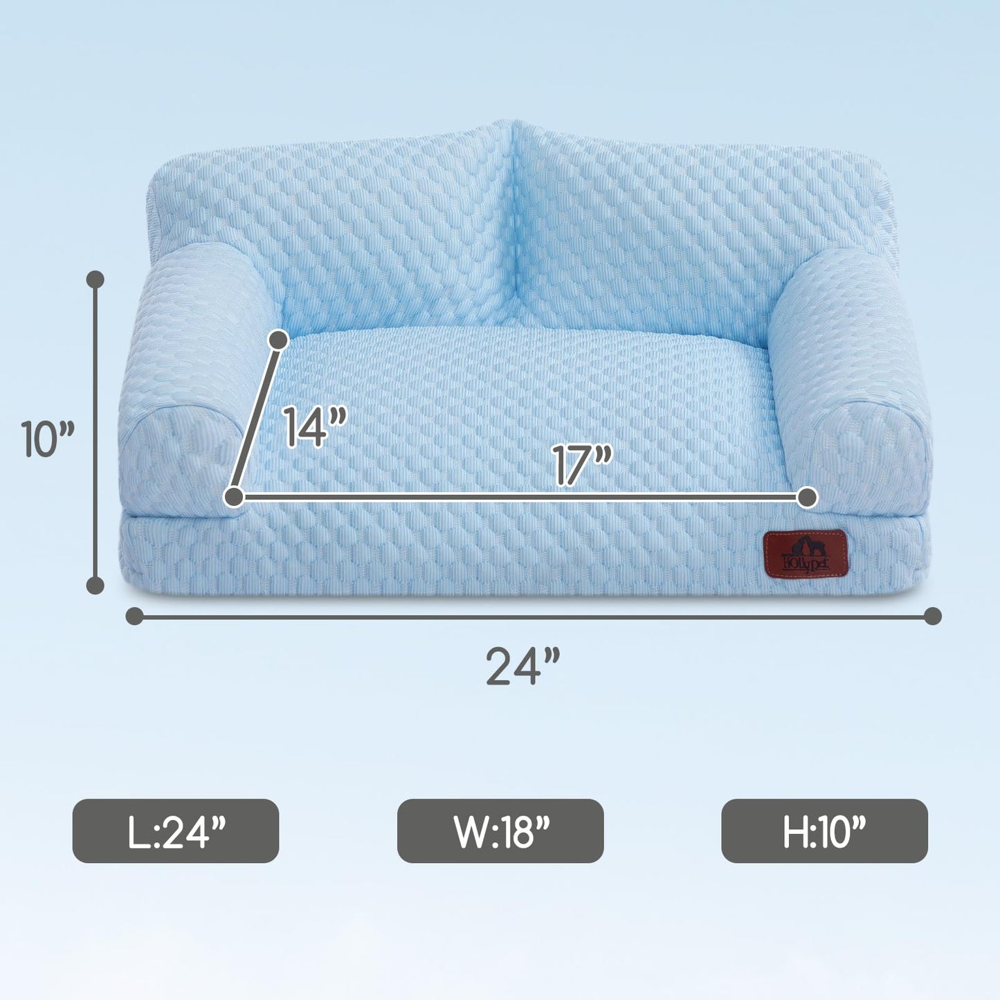 Hollypet Cooling Dog Cat Pet Couch Soft Calming Sofa Bed for Medium Small Cats and Dogs, Gray, 24"x 18"x10"
