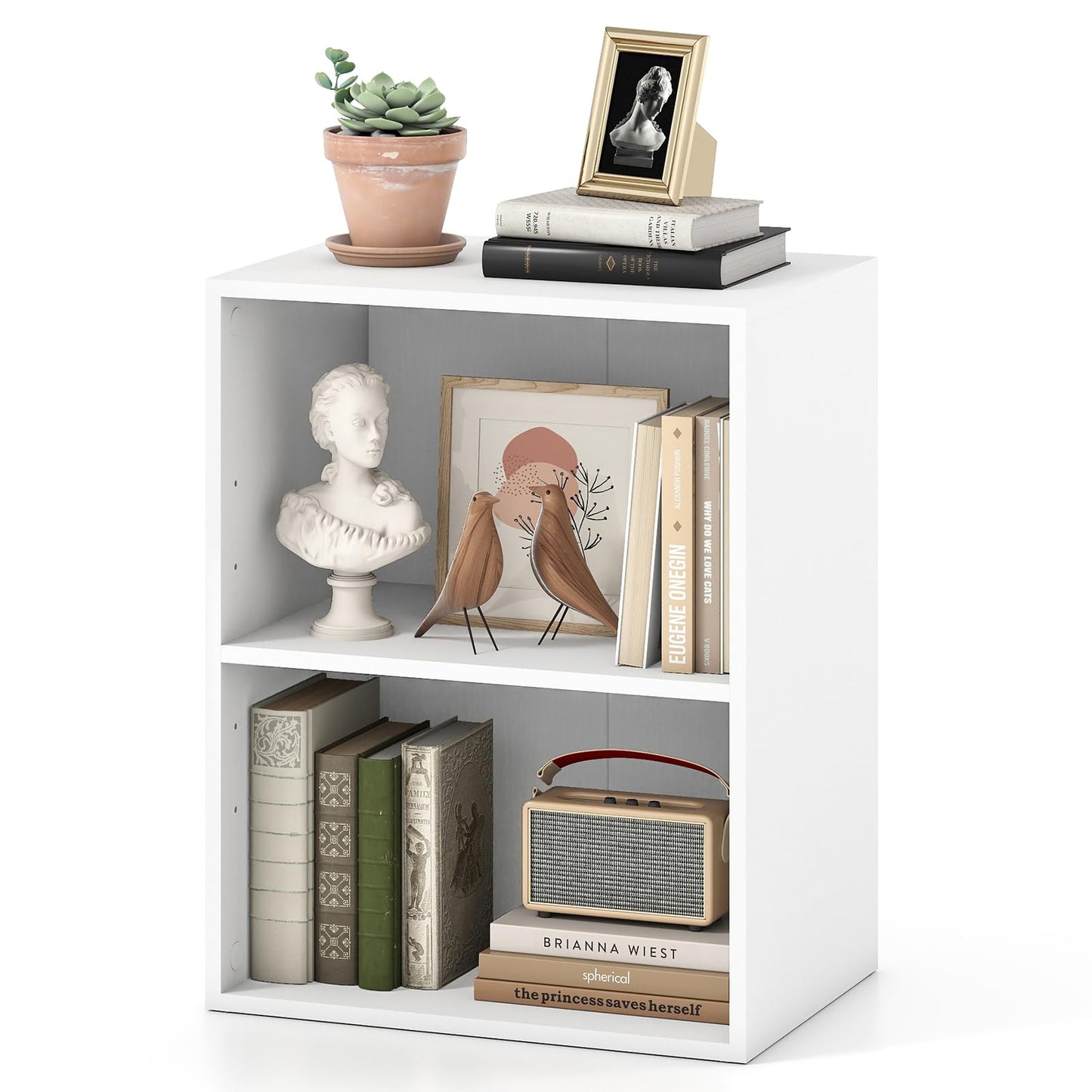 Giantex 2-Cube Bookshelf and Bookcase, 2-Layer Storage Shelf w/Large-Capacity Open Storage Space for Living Room Bedroom Study Office, Multi-Functional Furniture Display Cabinet, White