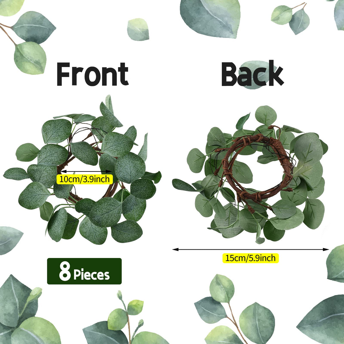 Waydress 8 Pcs Candle Rings Artificial Eucalyptus Leaves Candle Wreaths 6 Inch Boho Greenery Wreaths Rings for Pillars Candleholders for Wedding Party Home Table Door
