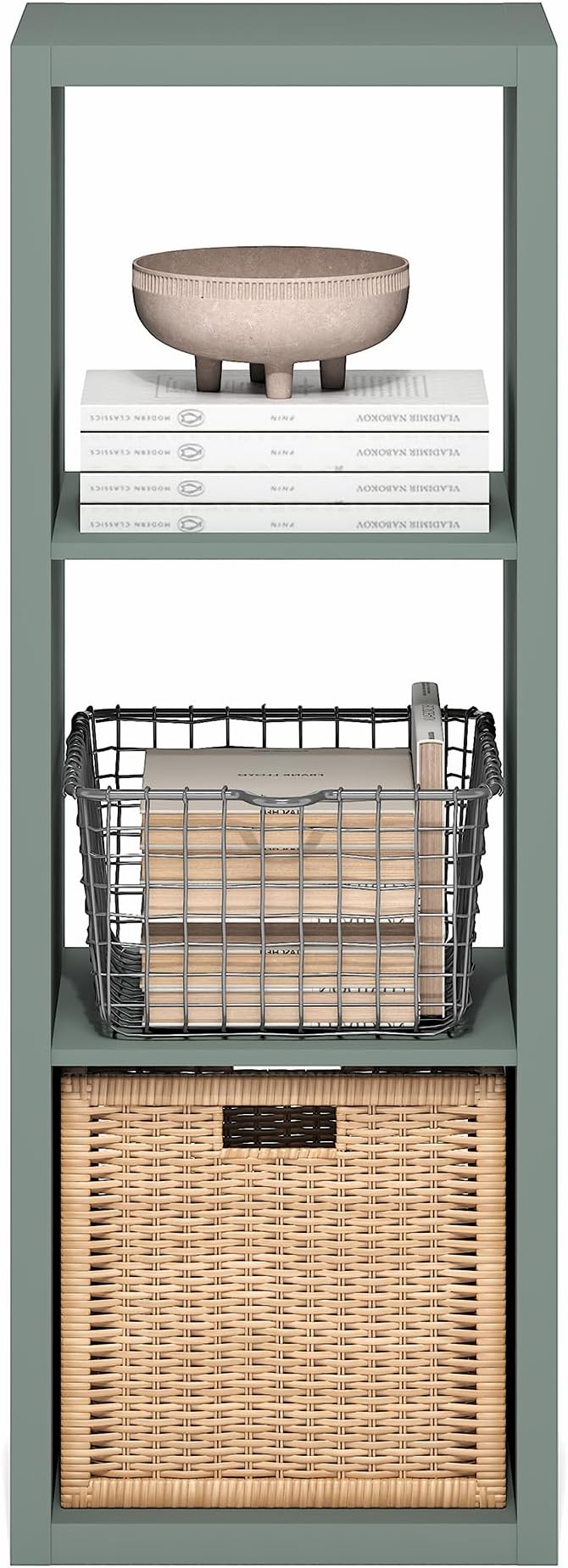 Furinno Cubicle Book Shelf, 3-Cube Bookshelf, Extra Thick Frame Horizontally &