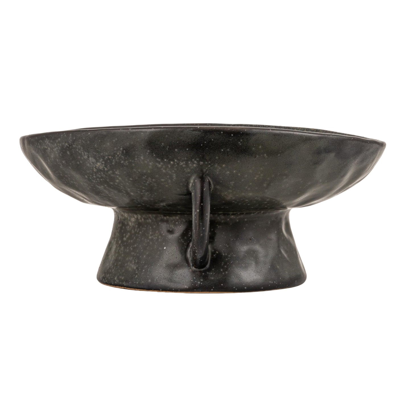 Creative Co-Op Stoneware Footed Pedestal Bowl with Handles, Reactive Glaze, Black