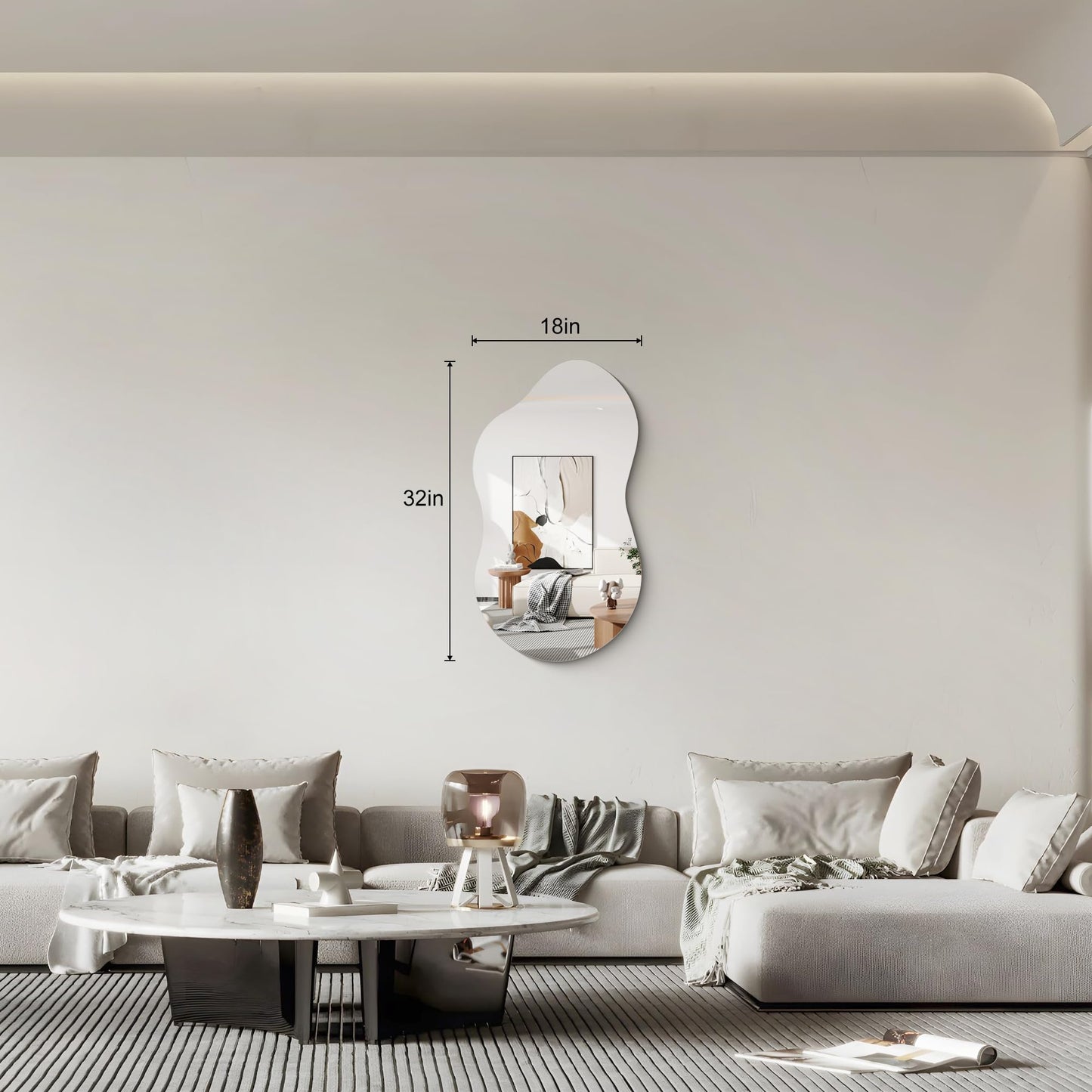 YIROMAN Irregular Frameless Mirror,18"x32" Asymmetrical Wave Frameless Vanity Bathroom Wall Mirror,Modern Decorative Mirrors for Entryway, Bedroom, Living Room, Cloakroom