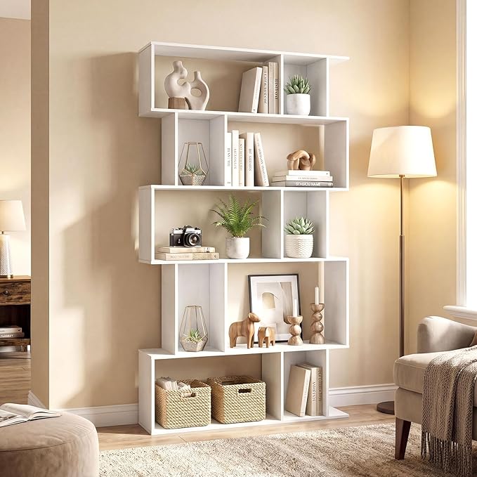 Giantex 5-Tier Bookshelf, 10-Cube White Geometric Bookcase