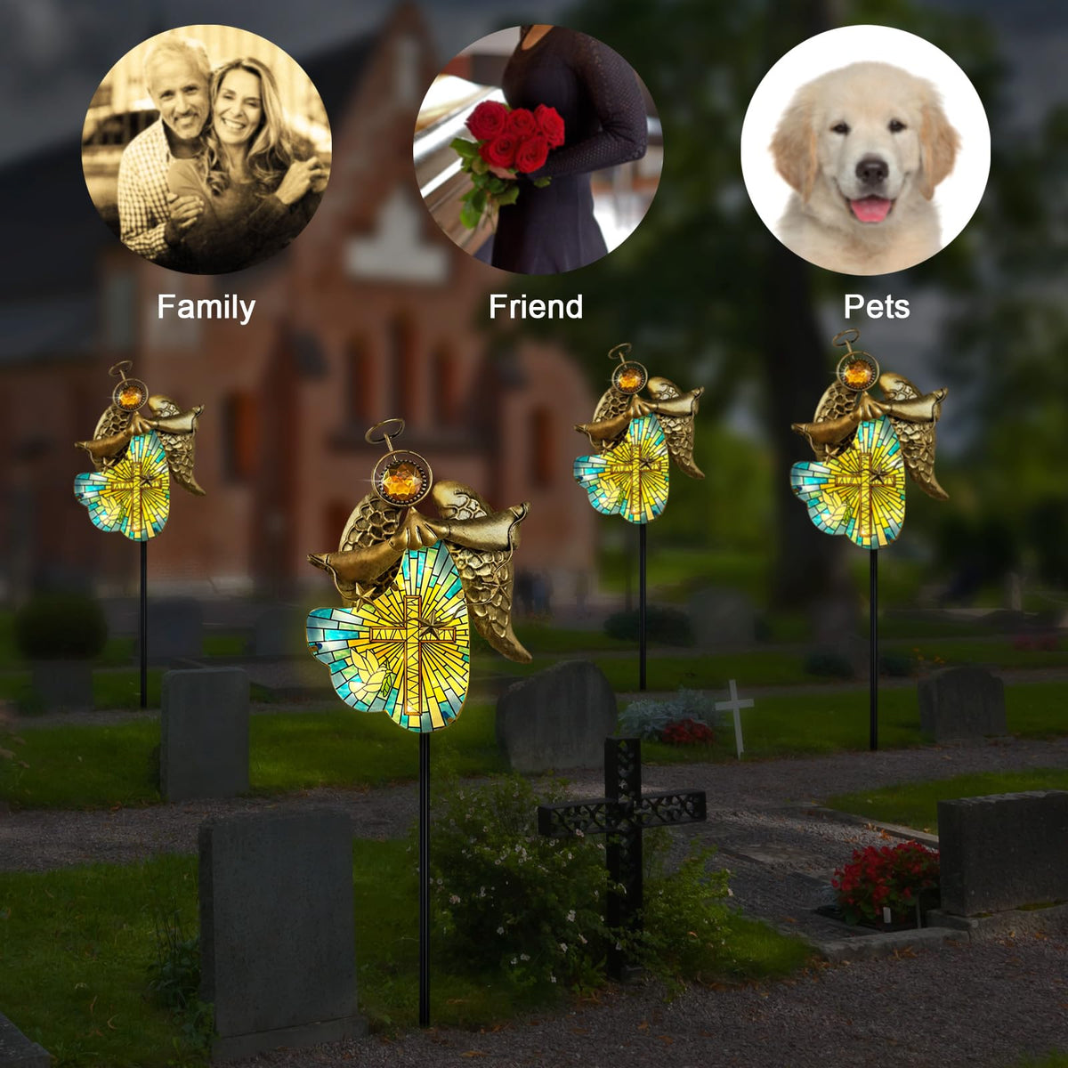 Hokfirm Solar Cross for Cemetery Grave,Metal Angel Garden Stake Pathway Light for Yard Patio Cemetery,Solar Angel Garden Decor Statue for Outside,Memorial Gifts for Women