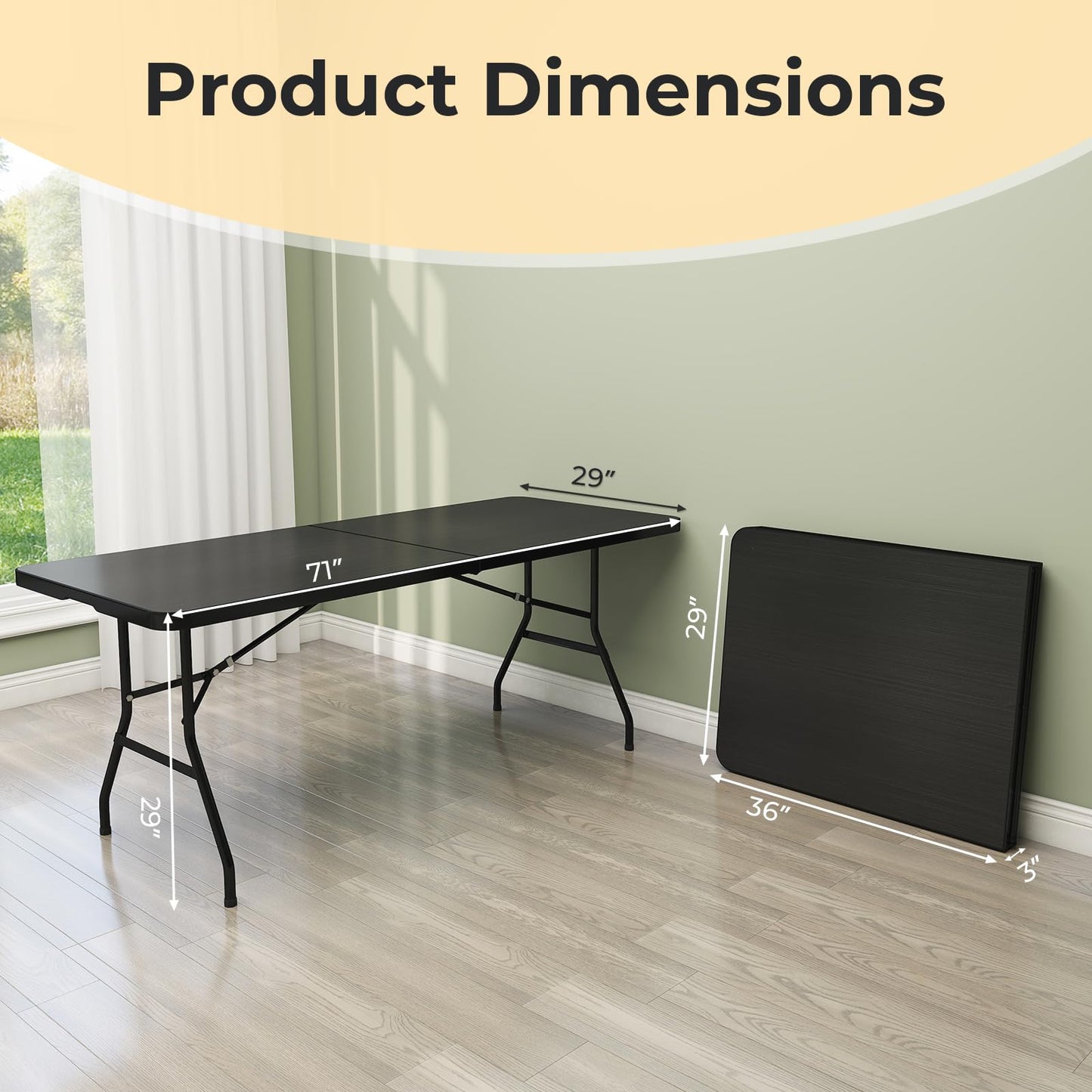 Goplus 6ft Folding Table, Indoor Outdoor Foldable Plastic Folding Tables, Heavy-Duty Rectangular Fold Up Table w/Handle, Portable Utility Card Table for Picnic, Party, Dining, Camping, Beach, Black