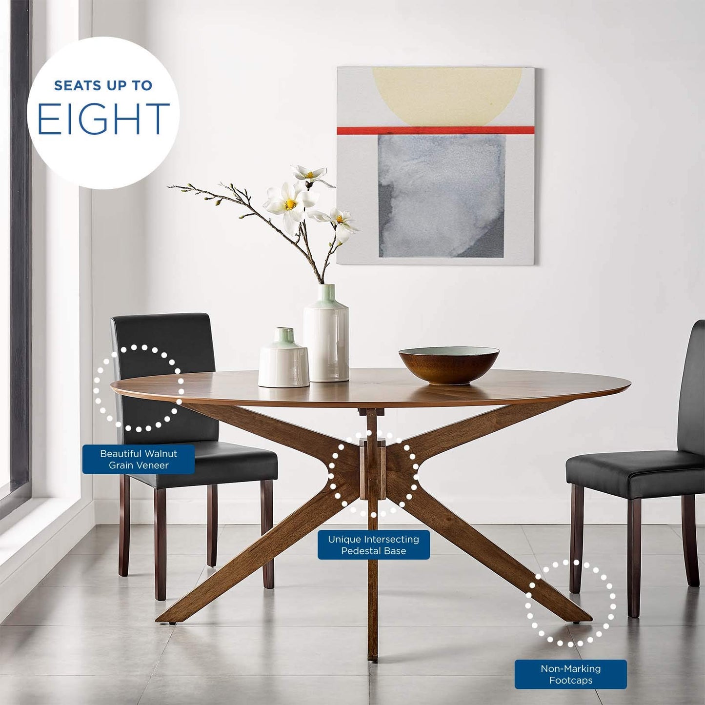 Modway Crossroads 63" Oval Wood Dining Table, Walnut