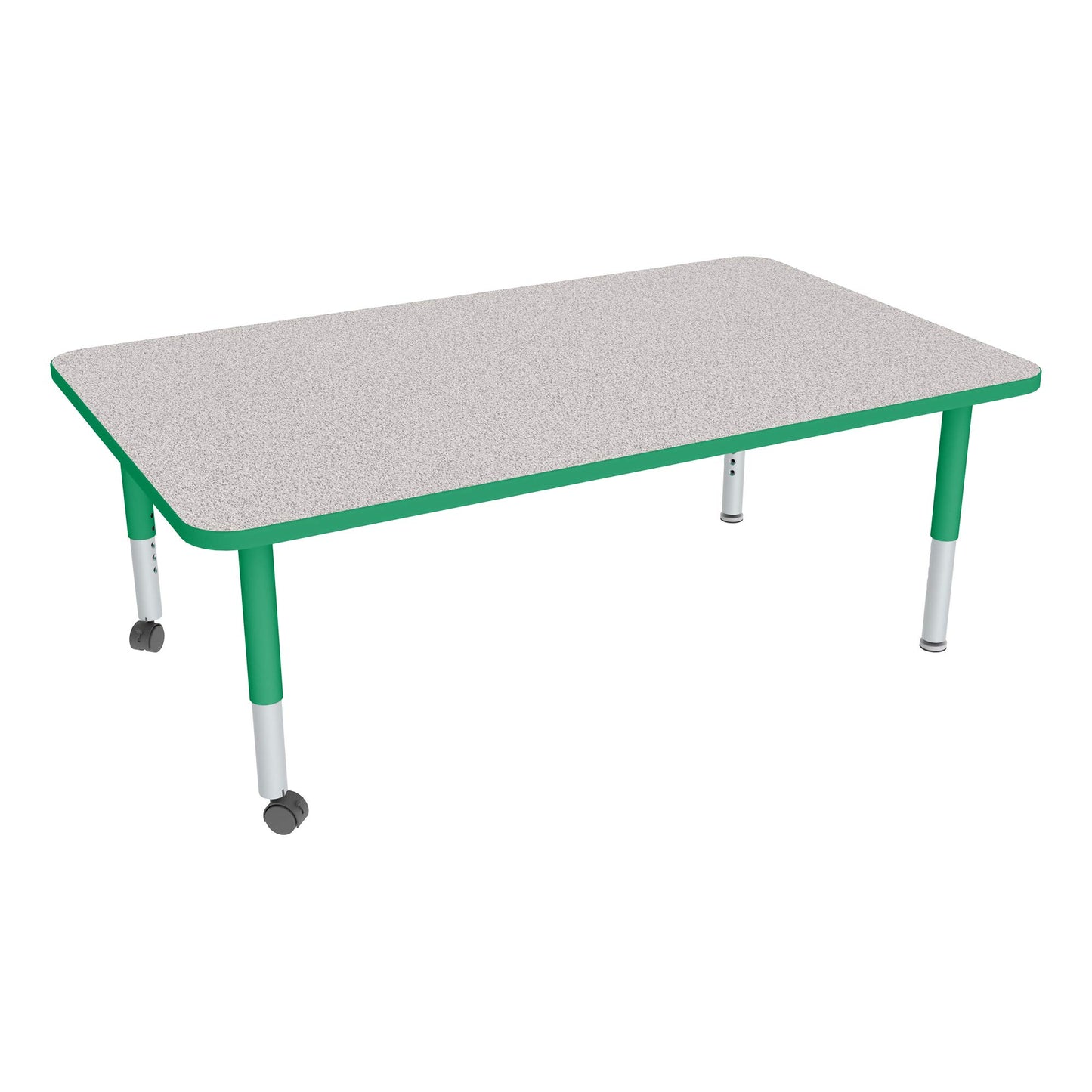 Sprogs Adjustable Height Mobile Classroom Activity Table for Preschools, Square Preschool Activity Table with Casters, 48" D x 48" W x 23" H, Gray/Green