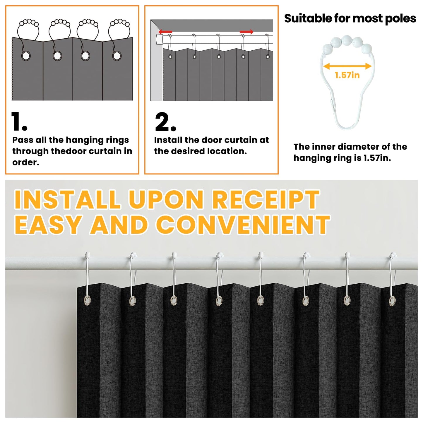 AJAZZ 100% Blackout Accordion Door Closet Curtain Door Curtain Invisible Applicable Bedroom Room Living Room Doorway (Black 72" W x 78" L) 1 Panel