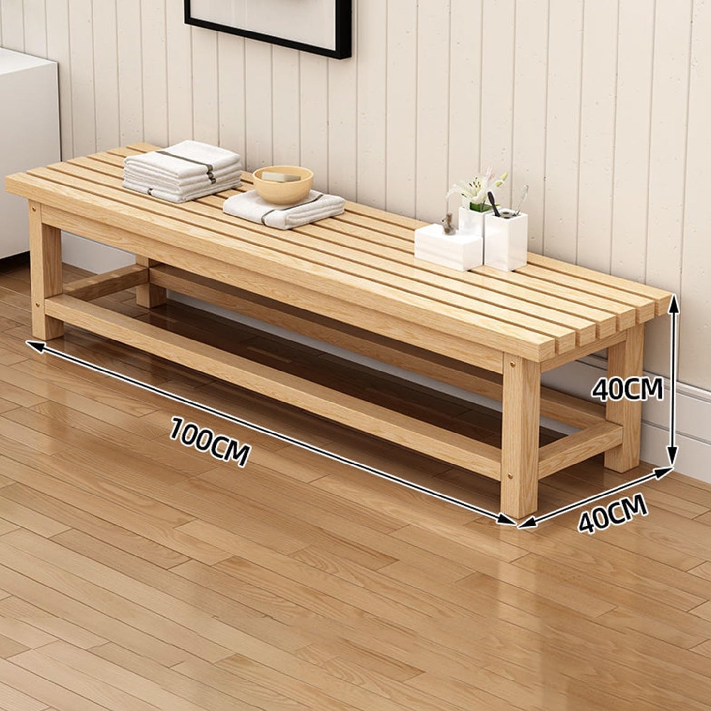 Wooden Patio Bench for 2, Backless Slatted Garden Seat, Indoor/Outdoor Furniture for Balcony, Porch, Lawn, Backyard, Perfect for Plants - 100x40x40cm,100x40x40cm