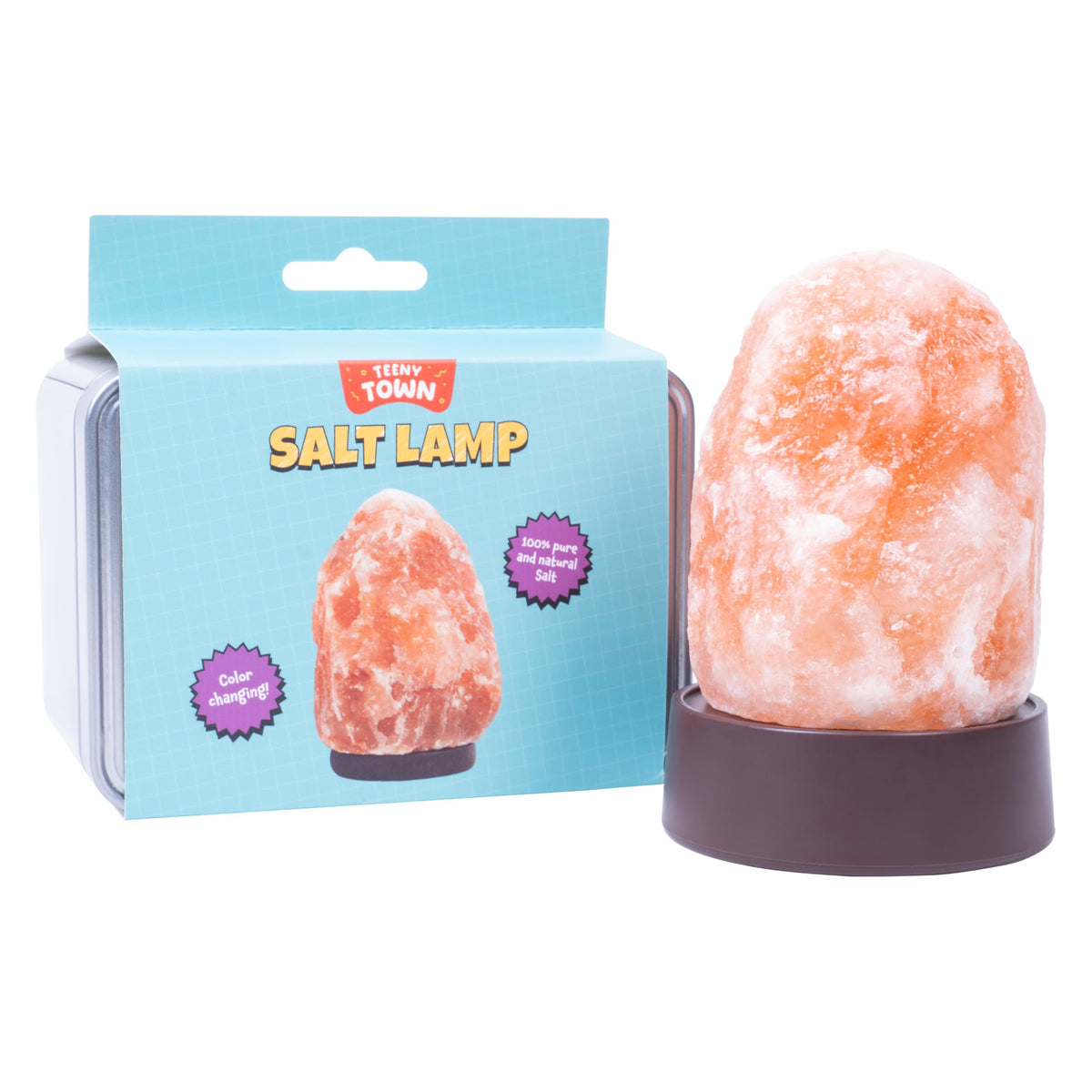 Fizz Creations Teeny Town Miniature Himalayan Salt Lamp – Battery-Operated LED Mood Light with Carry Case – Ideal for Desktops, Coffee Tables, and Small Spaces – Natural Orange Glow