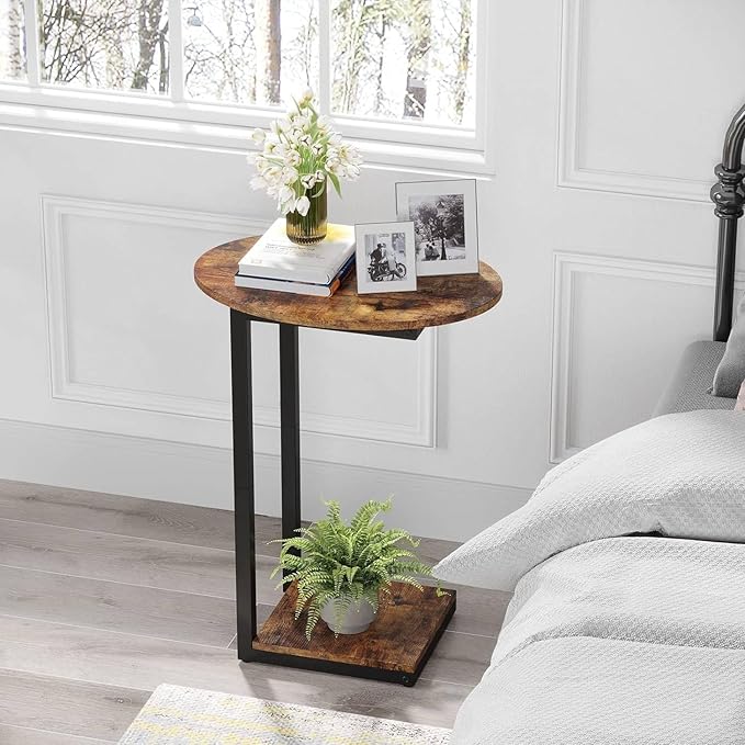 Hosfais Side Table Small End Table, C-Shaped Wood Sofa Table