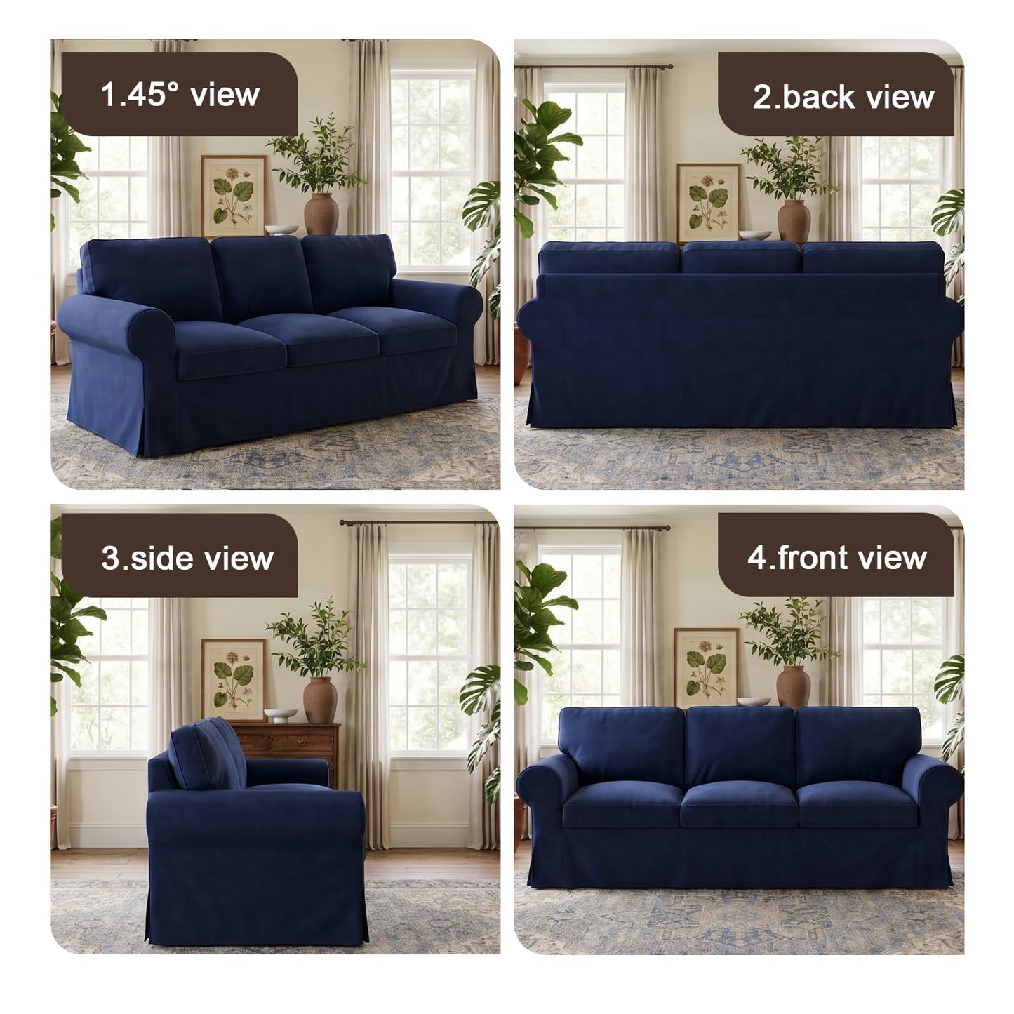 Velvet Pet-Friendly Replacement Sofa Cover Compatible for IKEA Ektorp 3 Seat Sofa Slipcovers, Couch Cover Only, 7-Piece Slipcover, Navy Blue, Couch Cover Not Include The Sofa Body