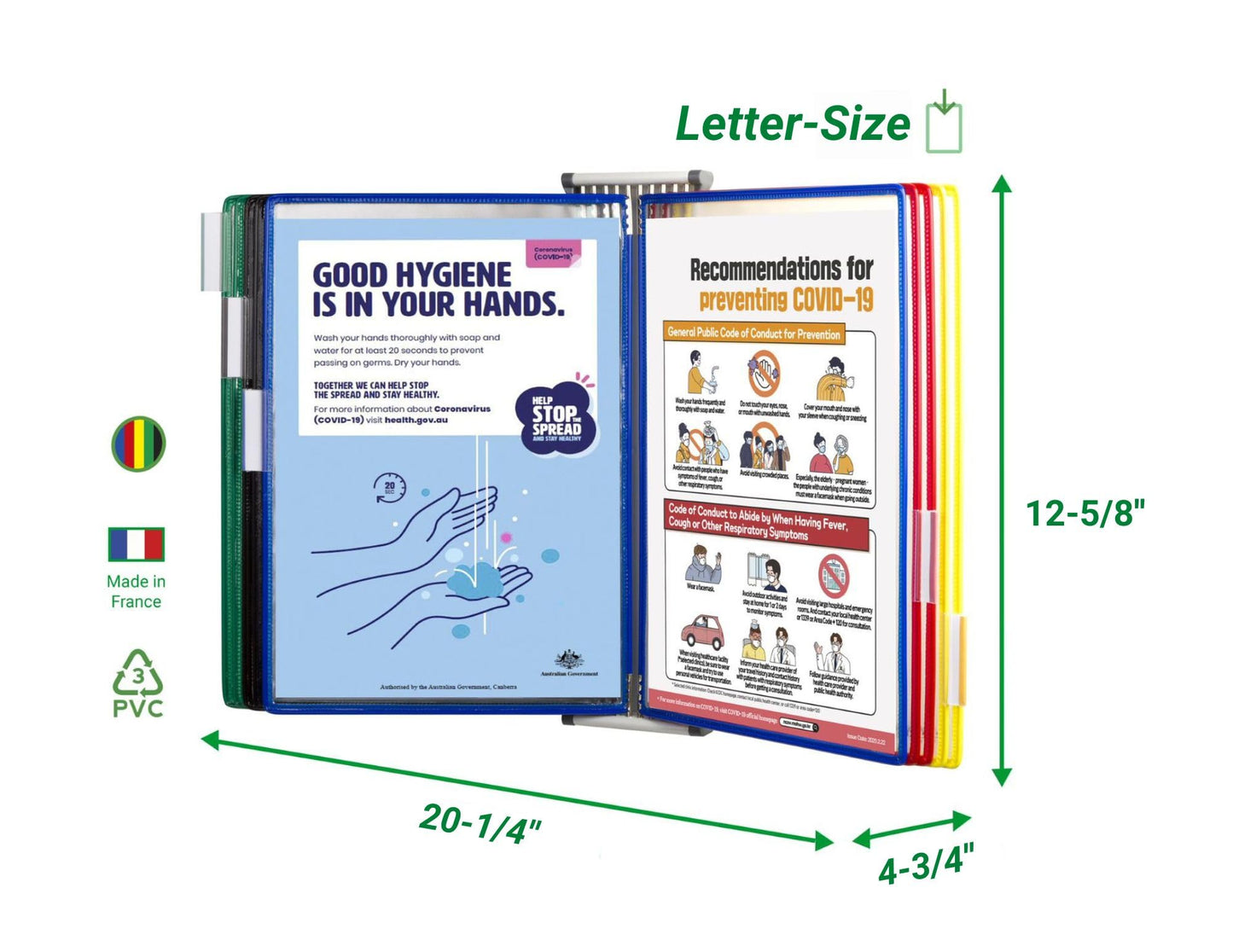 Tarifold Wall Mount Reference Organizer & Display System, 10 Double-Sided Pockets, 20 Sheet Capacity, Durable Steel Wire Frames, Letter Size, Made in France, Assorted