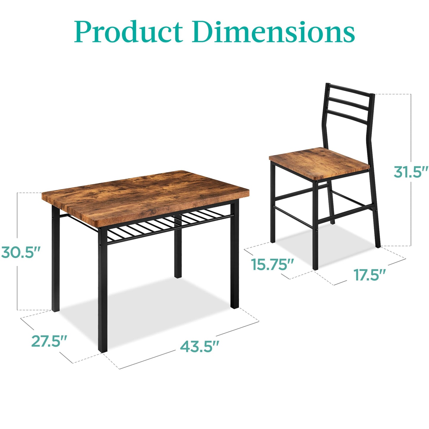 Best Choice Products 5-Piece Modern Dining Set W/Steel Frame, Space Saving Rectangular Kitchen Table W/ 4 Matching Chairs & Storage Rack for Apartments, Kitchens & Dining Rooms - Medium Brown/Black