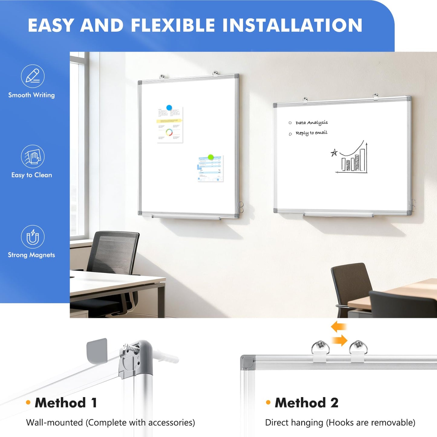 WALGLASS 4 Pack White Board, 24" x 18" Double-Sided Dry Erase White Board for Wall, Hanging Mounted Whiteboard, Horizontal or Vertical Silver Aluminium Frame for Home, School, Office, Kitchen