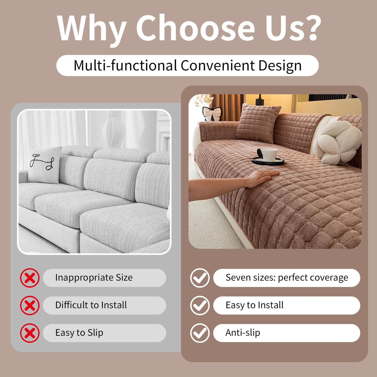 MDSASFD Velvet Couch Cover, Plush Sectional Sofa Cover Washable, Anti Slip Sofa Slipcover for 4 Cushions Sofas, Furniture Protector Covers for Pets & Kids(1PC, Dark Brown, 35.4"×94.5", 4-Seater)