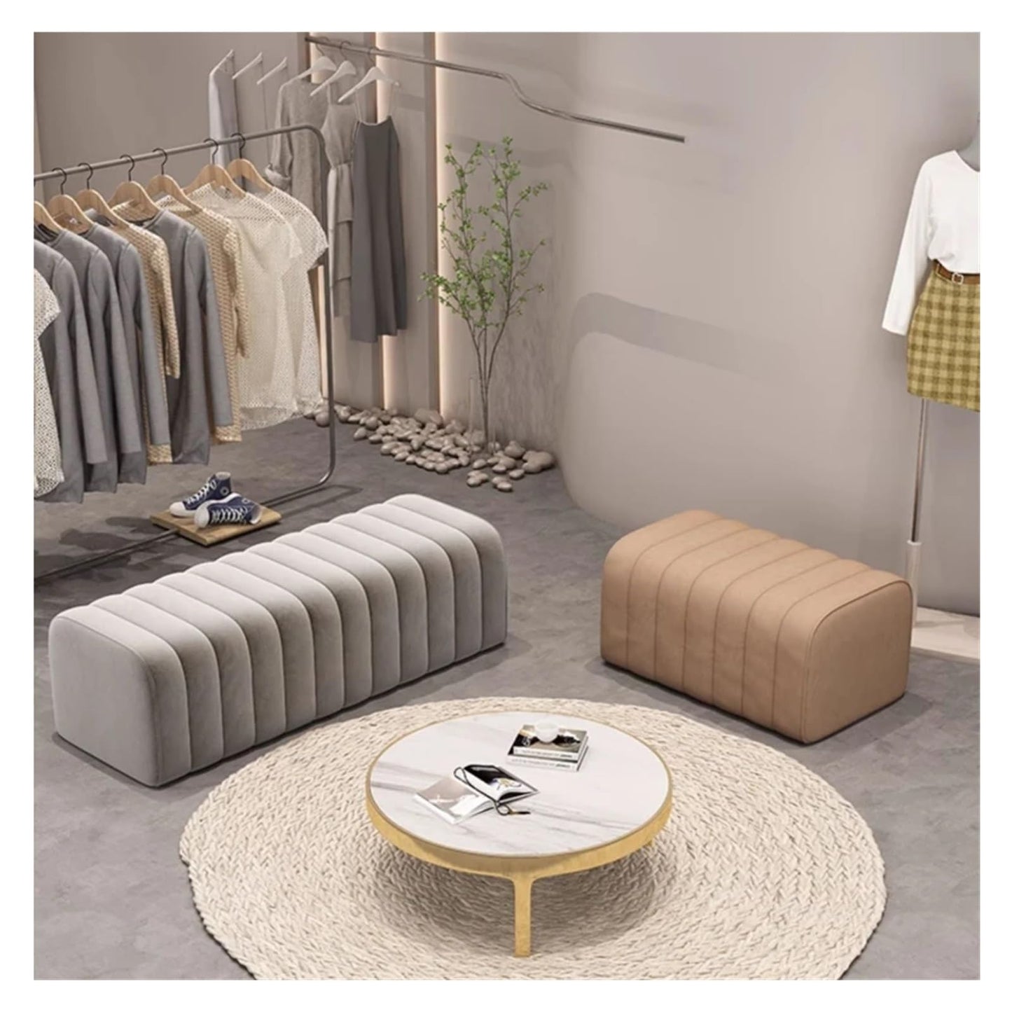 WENWENLEE Foot Stool Velvet Bench Entrance Shoe Bench Hotel Mall Hall Rests Feet Luxury Soft Footrest Room End of Bed Low Stool Furniture for Living Room, Bed(White Length 40CM)