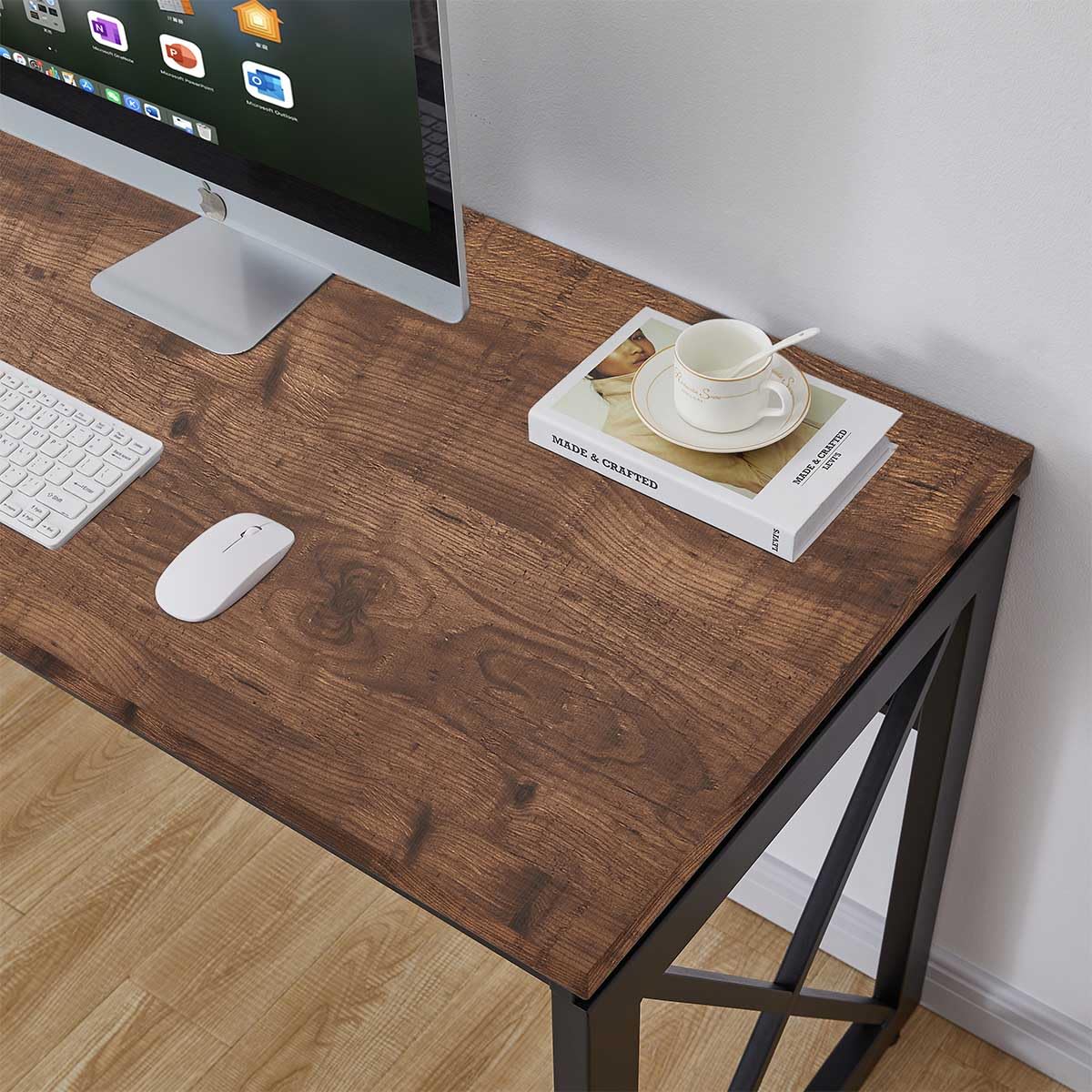 BON AUGURE 60 Inch Computer Desk for Home Office, Industrial Metal Wood Desks, Farmhouse Large Writing Table, Modern Sturdy Gaming Desk (Rustic Oak)