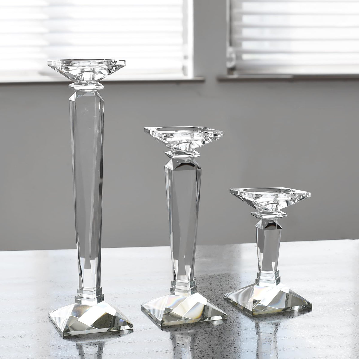 kitCom Crystal Candle Holders Set of 3, 9",10.5",11.5" Tall Crystal Candlestick Holders, Candlestick Holders Taper Candle Holders for Table Wedding Housewarming Gifts Decor