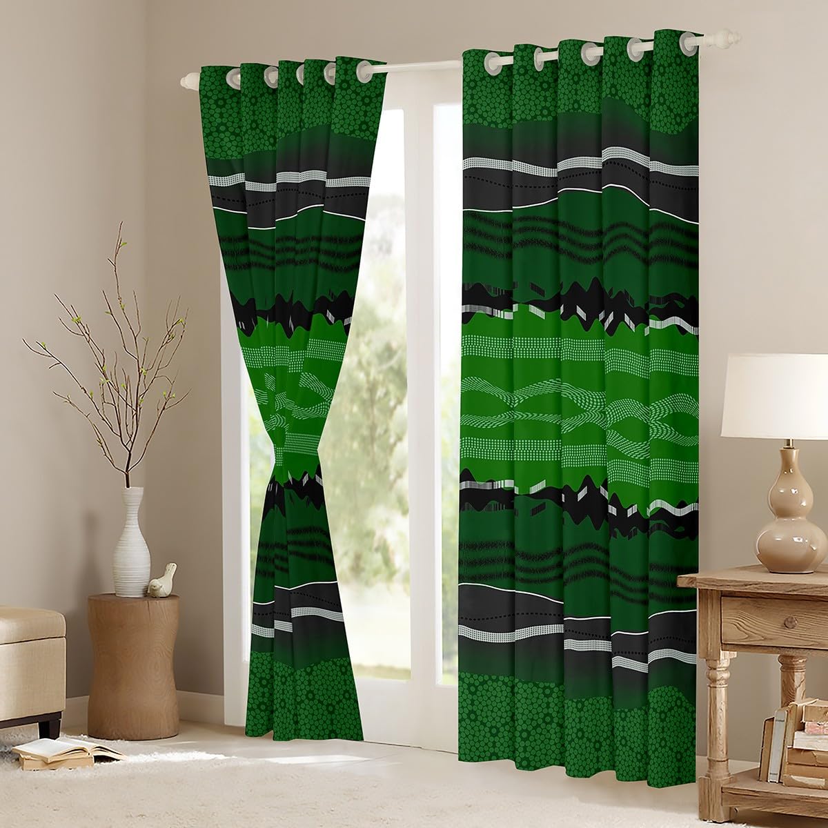 Feelyou Abstract Stripe Curtains for Bedroom Living Room Green Abstract Stripe Blackout Darkening Drapes Geometric Window Treatments, 2 Panels 38 x 45 Inch Room Decor
