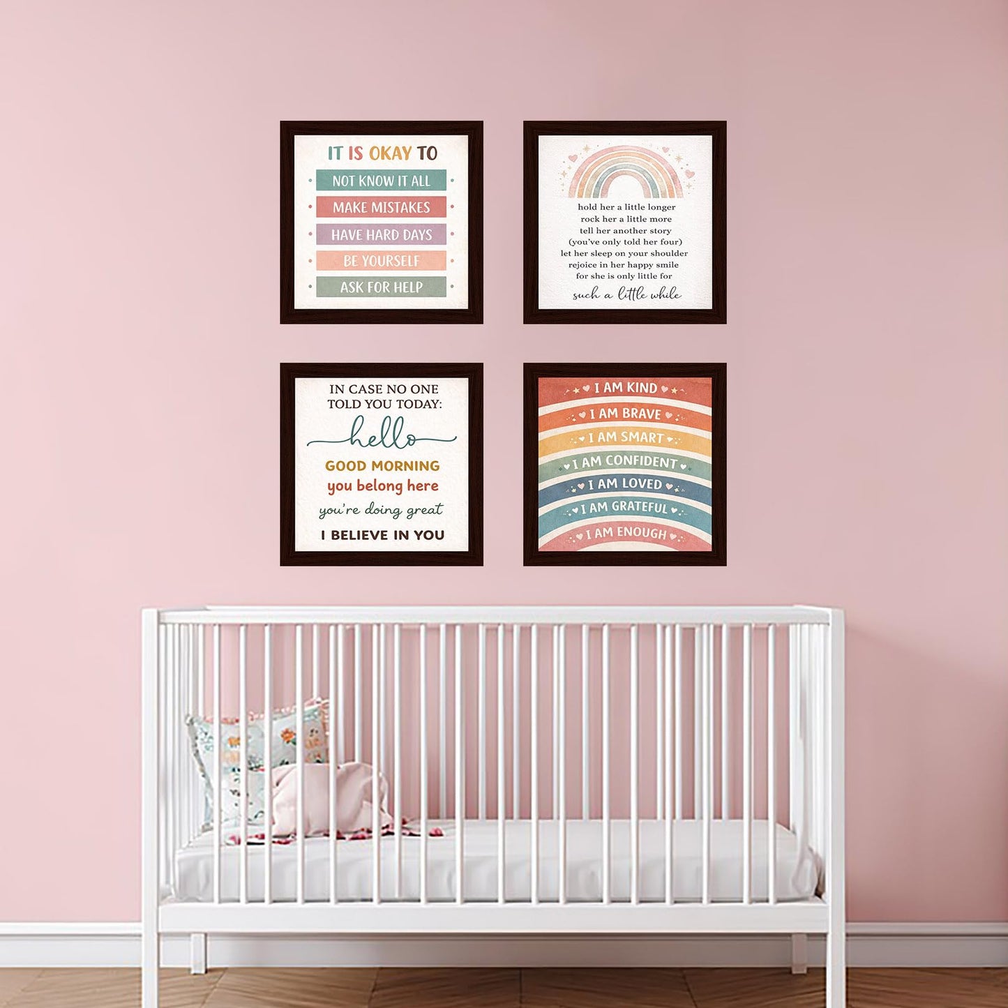 Kids Classroom Wall Art Decor Wooden Framed Sign Positive Affirmations Posters Inspirational Motivational Sign For Educational School Homeschool Nursery 8×8 Inch