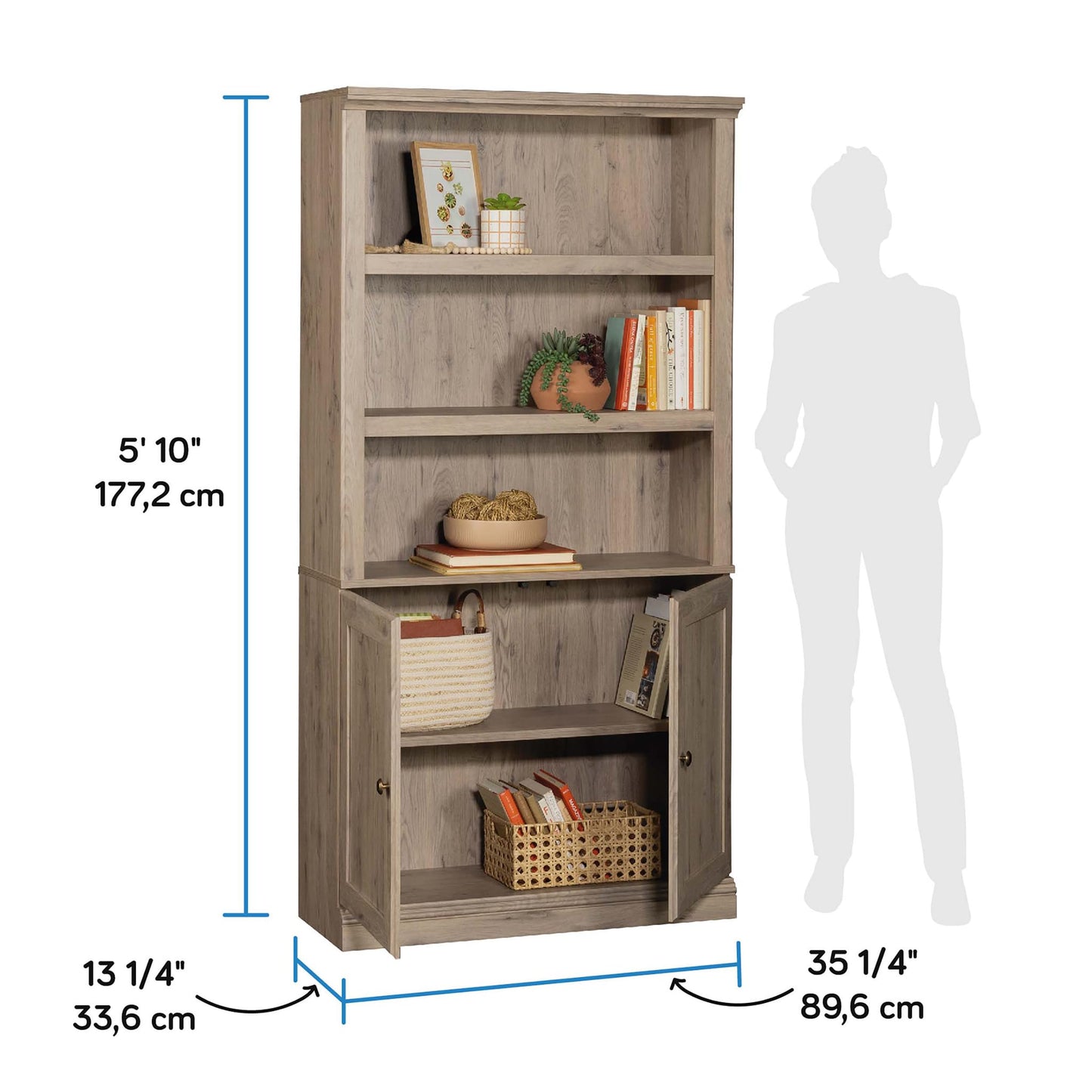 Sauder Miscellaneous Storage 5-Shelf/Book Shelf 2-Door Bookcase, Laurel Oak Finish