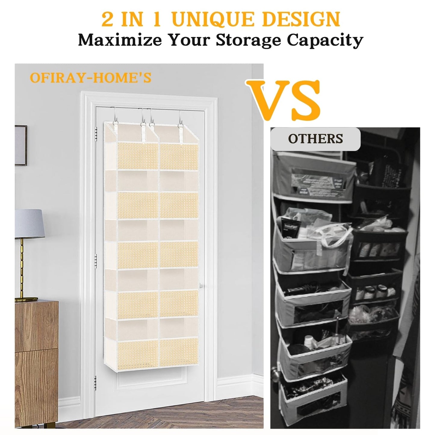 Over The Door Organizer 5 Tiers, Extra Large Behind Door Storage of 10 Compartments, 80 lbs Weight Capacity Hanging Storage Organizer with Clear Window Kids Toys, Shoes,Diapers, Braided Style