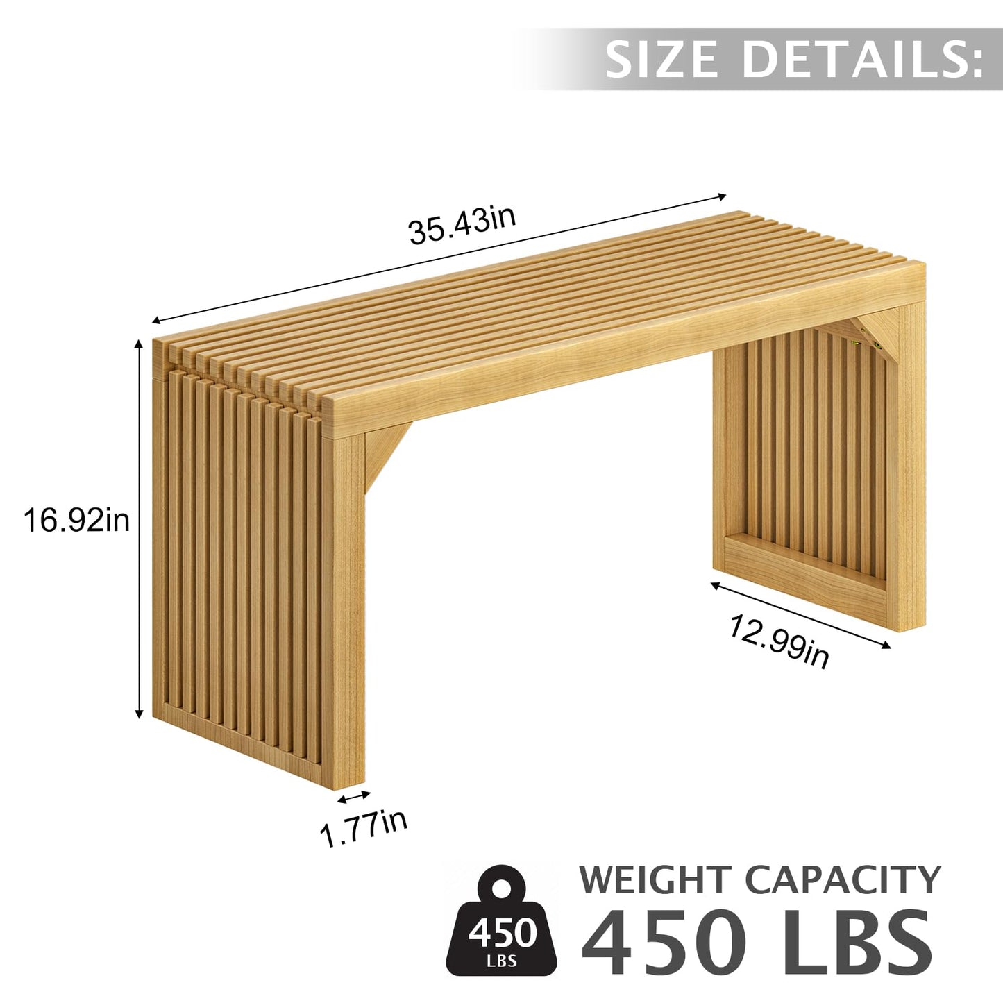 MODCART 35" Solid Wood Bench, Nature Entryway Bench with Storage for Entryway, Living Room, Kitchen