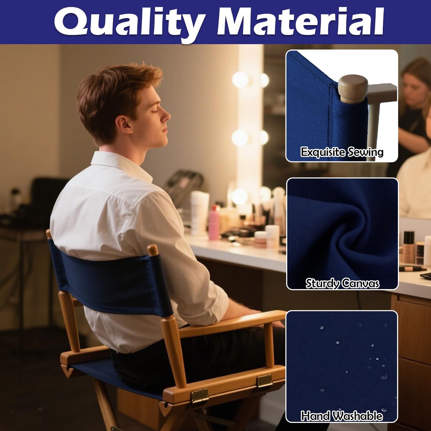 STAY GENT 18''L X 15''W 2 Set Directors Chair Replacement Canvas for 18'' Director Chairs, Replacement Cover Canvas Seat and 19.7''L X 6.3''W Back Covers Kit for Director Chairs Movie Chair, Navy Blue