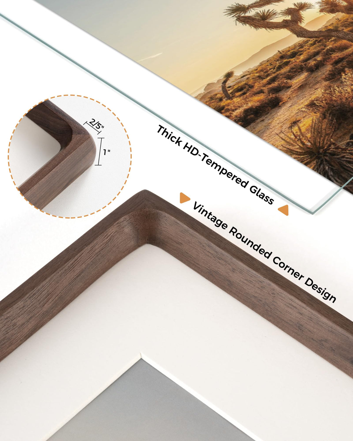 RICHFOCUS 4x6 Picture Frame USA-Sourced Natural Walnut Solid Wood Photo Frame Handcrafted Rounded Corner Wooden Frame with Real Glass Display Photos 3x5 with Mat or 4x6 Without Mat