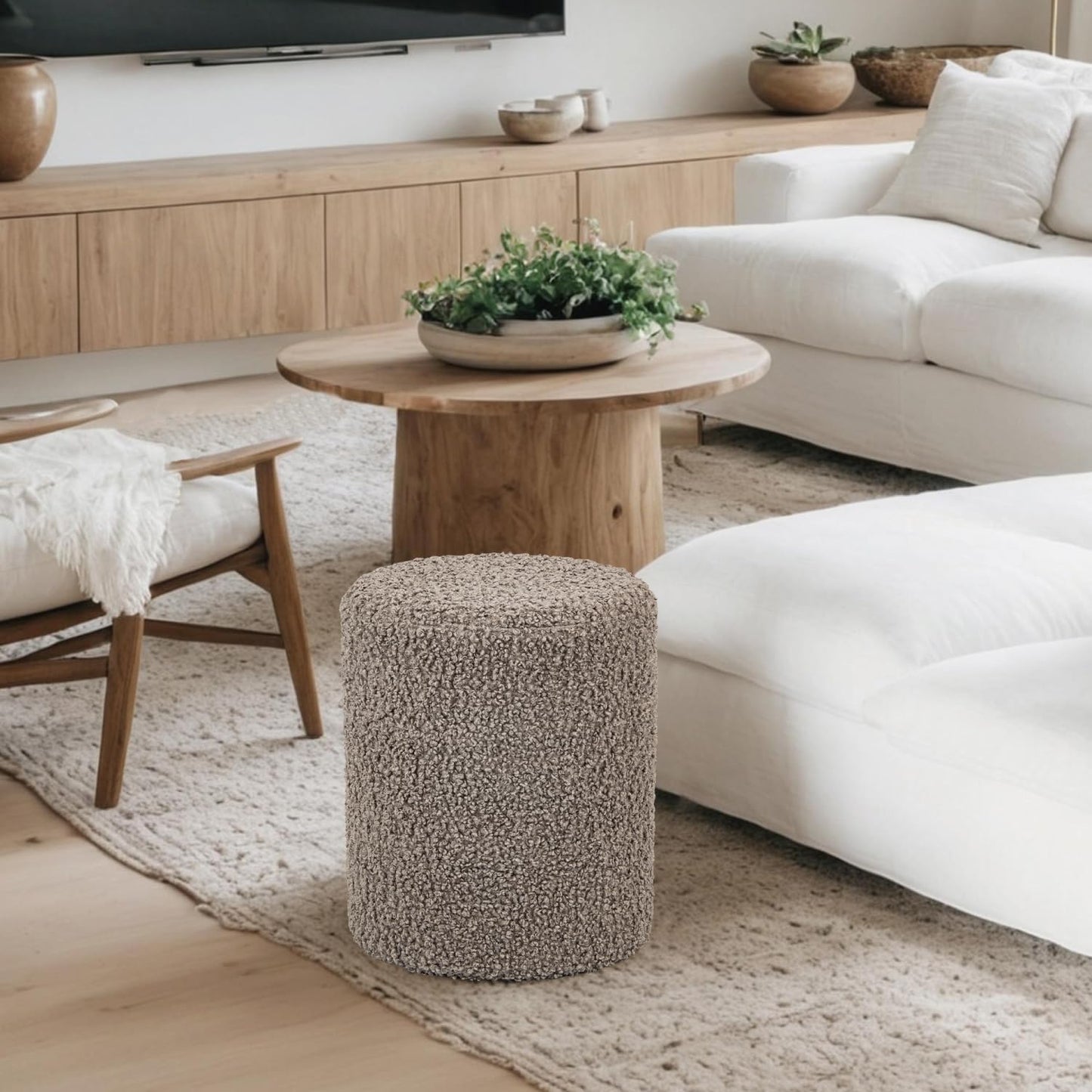 Get Set Style Modern Round Ottoman with Soft Padded Seat, Multifunctional Vanity Stool for Makeup, Upholstered Footrest Stool Ottoman Foot Stool for Living Room, Bedroom