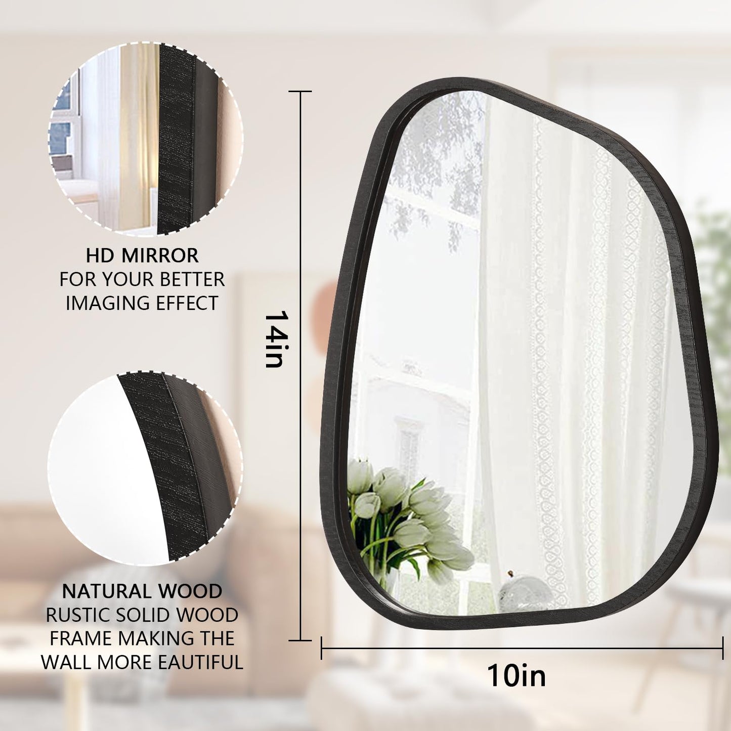 HLFMVWE Irregular Wall Mirror Asymmetrical White Mirror Modern Wood Frame Unique Shape Wall Mounted Vanity Artistic Mirror Decor for Living Room Bedroom Bathroom Entryway Hallway 14"x10"
