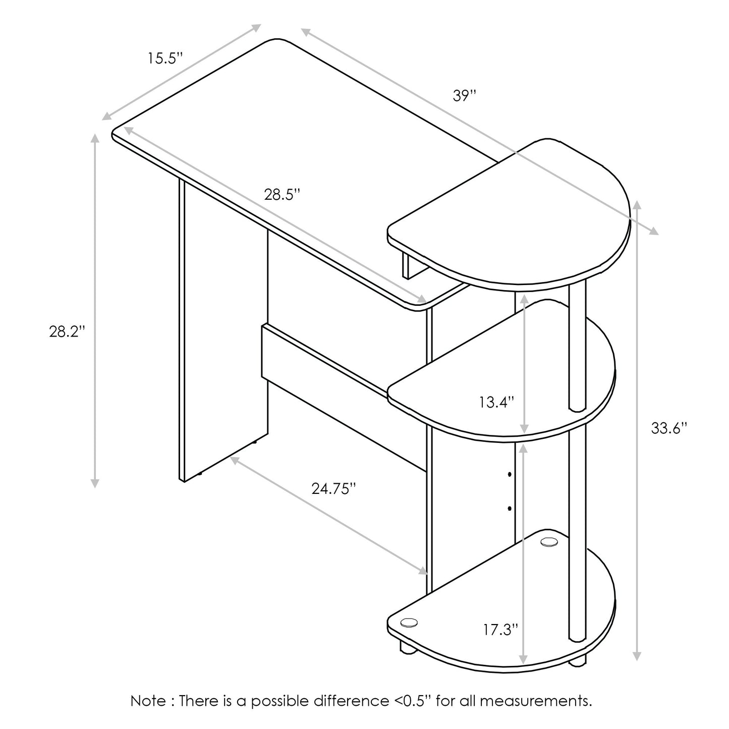 Furinno COMPACT Desk, 28.5" Wide Gaming Desk with Shelves, Computer Desk with Book Shelf, Office Desk for Home Office, Study Room, Dorm, Bedroom, Columbia Walnut