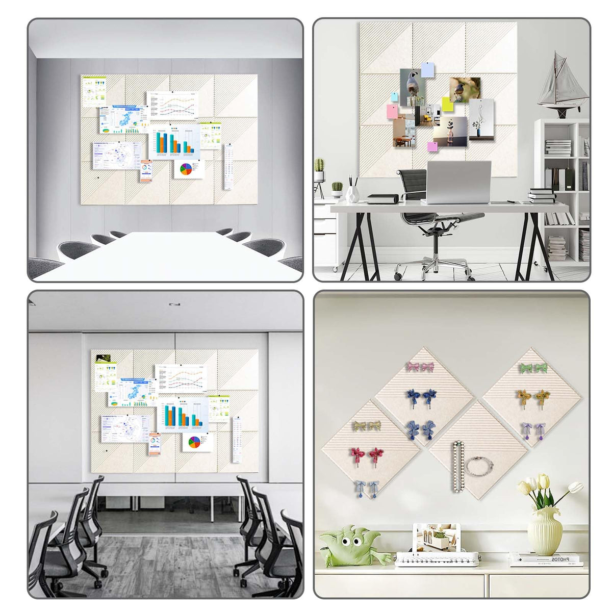 Large Cork Board for Walls 48"x 36", 12 Pack Felt Wall Tiles with Safe Removable Adhesive Tabs, Cork Board for Office,Pinboard Bulletin Board - Oatmeal