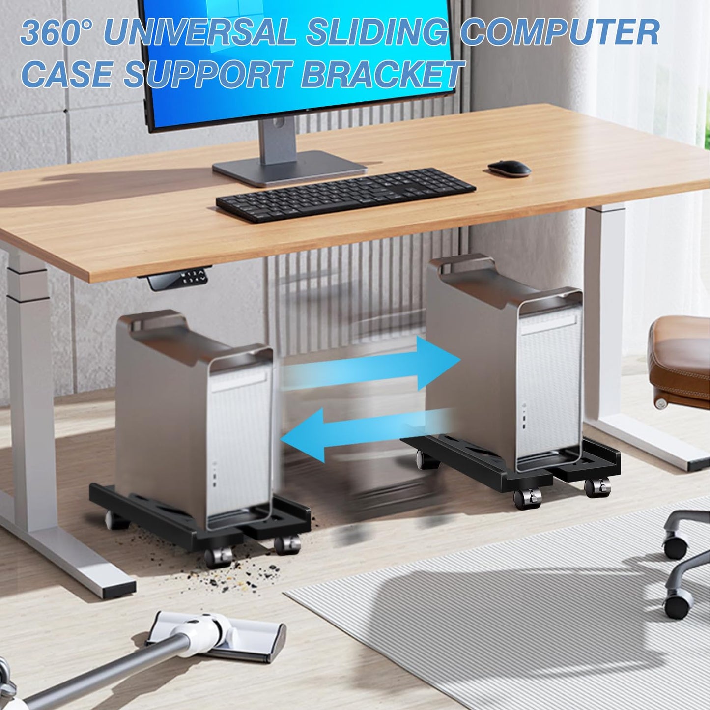 Hmseng Pc Stand for Floor, Adjustable Computer Tower Stand for Carpet,Mobile CPU Stand with 4 Rolling Caster Wheels, PC Tower Stand Fits Most PC Under Desk-D-Black