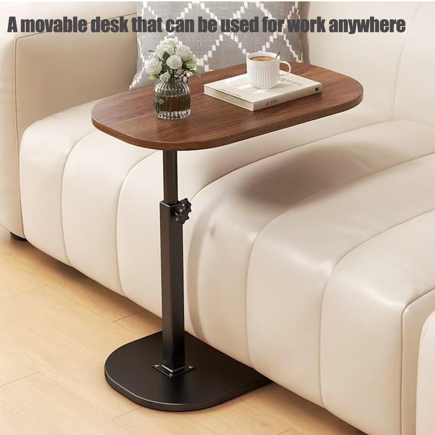 Vorriop Pedestal Adjustable c Table for Small Spaces，C Shaped End Table Desktop can Turn 360° and the Height of the Sofa Small TV Tray Table Can be Adjusted for Couch