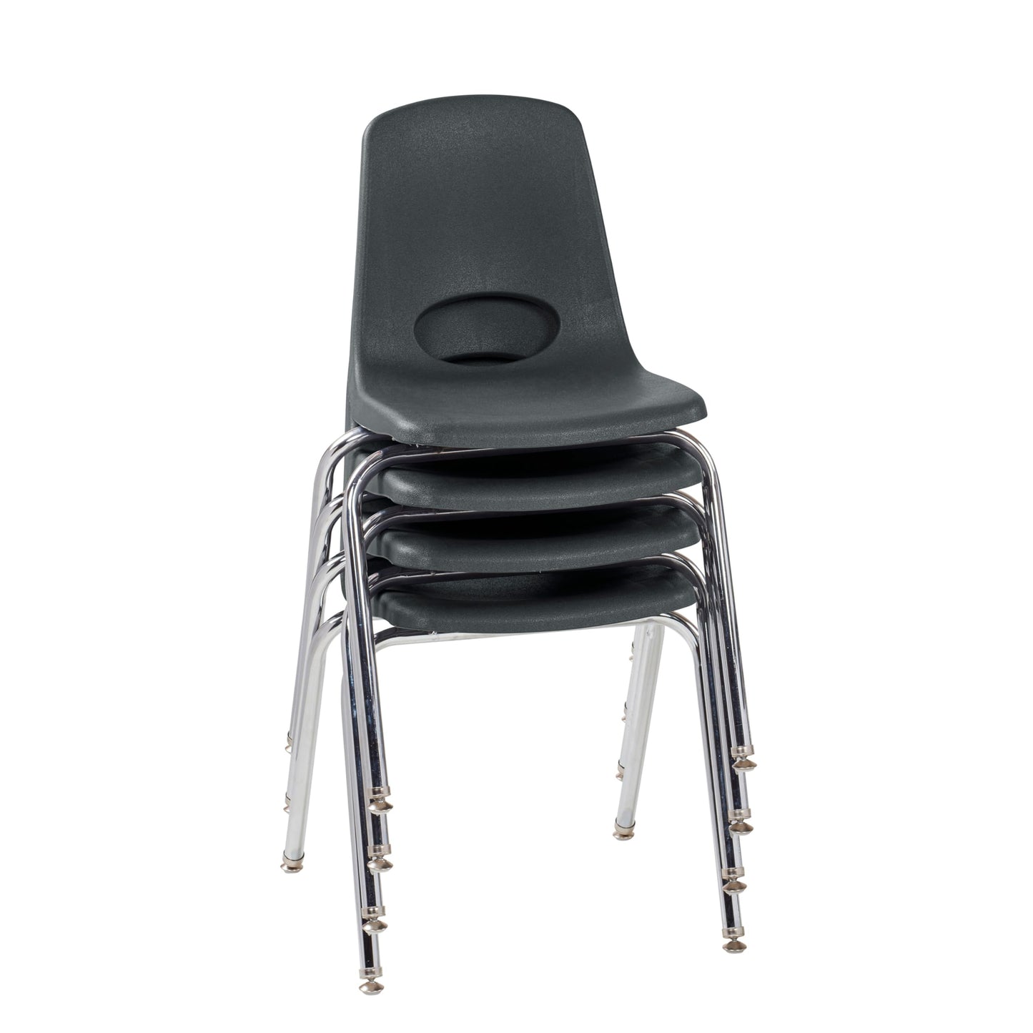 FDP 18" School Stack Chair, Stacking Student Seat with Chromed Steel Legs and Nylon Swivel Glides For In-Home Learning, Classroom or Office - Black (4-Pack), 10384-BK