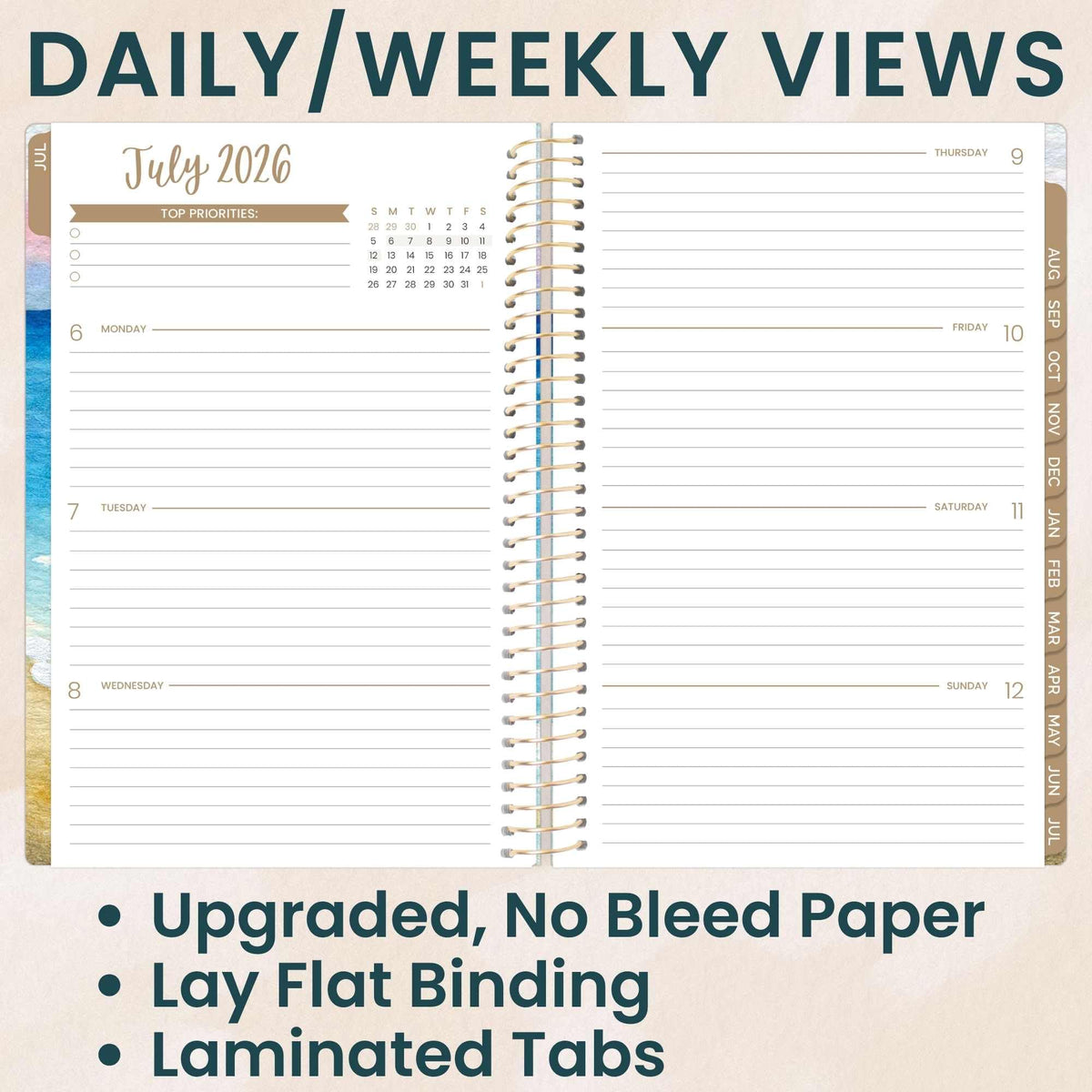 bloom daily planners 2026-2027 Planner - Academic Year (July 2026 - July 2027) Monthly & Weekly Soft Cover Planner for Women - 13 Month Calendar Agenda Book with Stickers - 5.5" x 8.25" - Coastal Calm