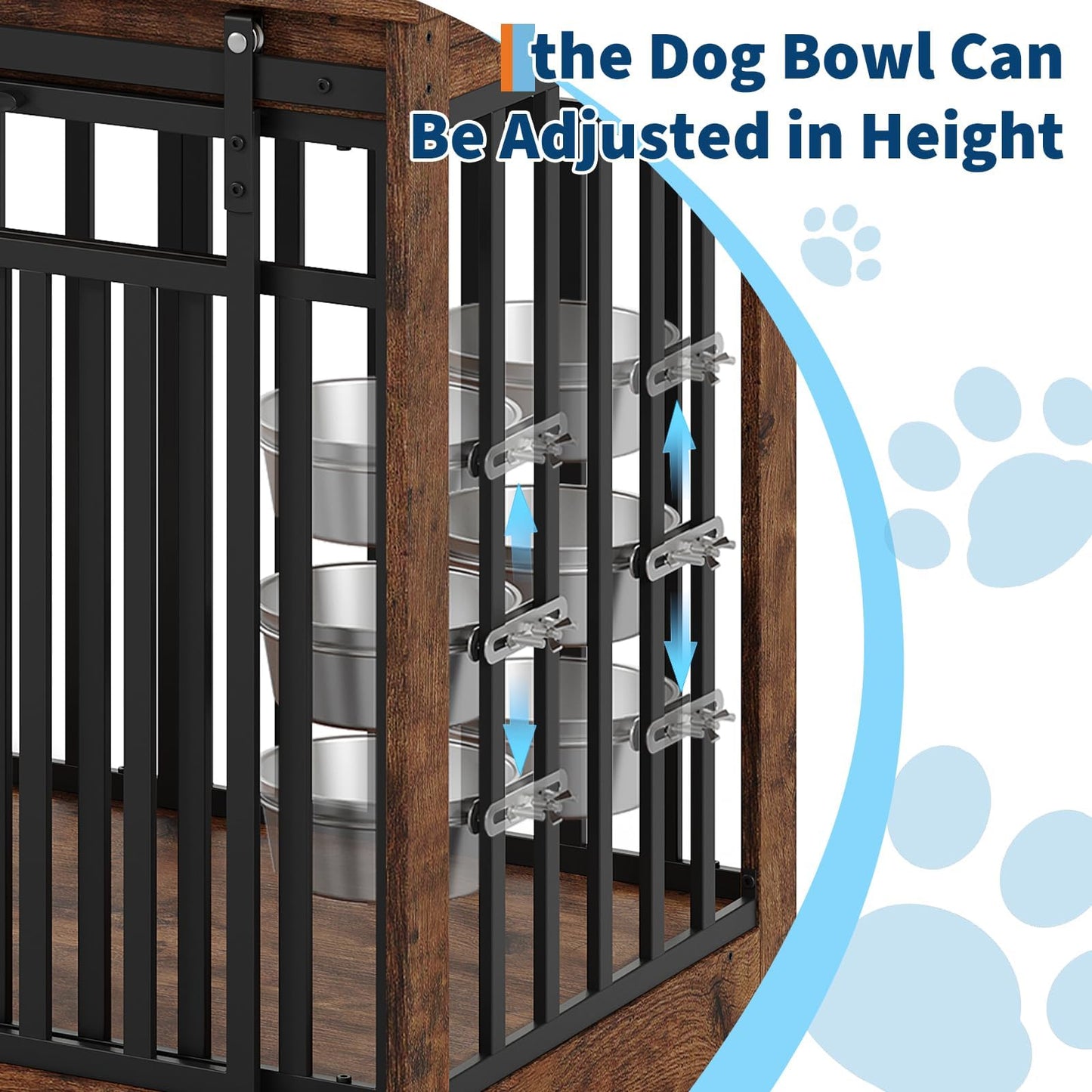 55" Large Dog Crate Furniture TV Stand - Heavy Duty Metal & Wood Dog Cage Table Kennel with Sliding Door and Food Bowl for Extra Large or Medium Dogs, Indoor Living Room Rustic Brown