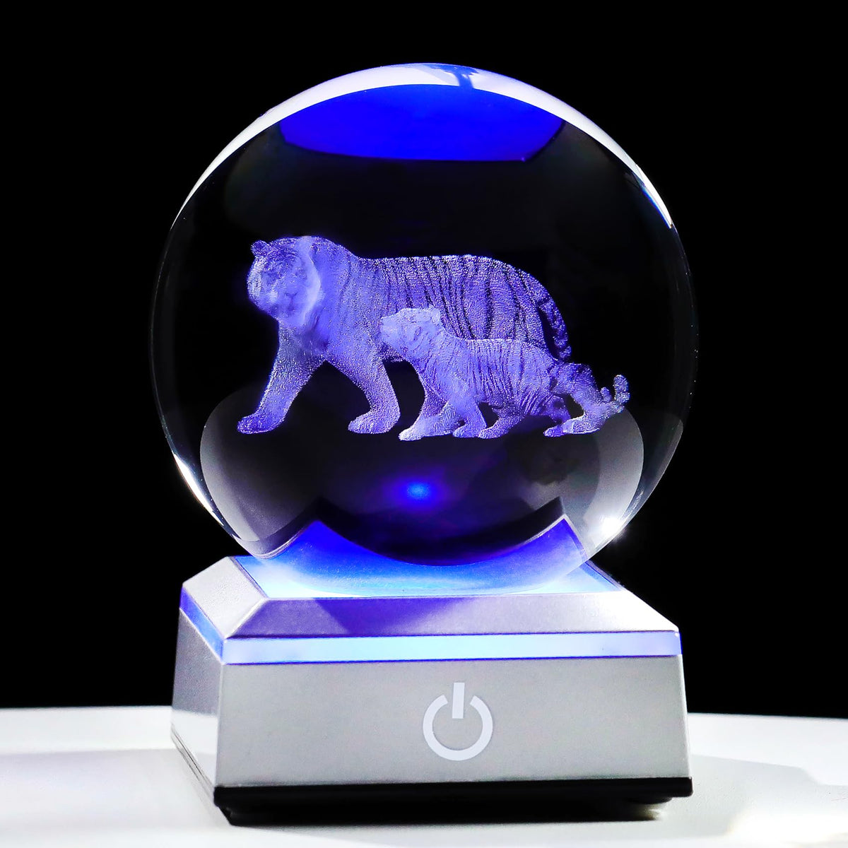 Ornalrist 3D Tiger's Crystal Ball with LED Light Base 3.15in - Tiger Gifts for Women, Mom on Mother's Day from Son, Daughter - 3D Crystal Ball Lamp Engraved Tiger Mother & Child Figurine Home Decor