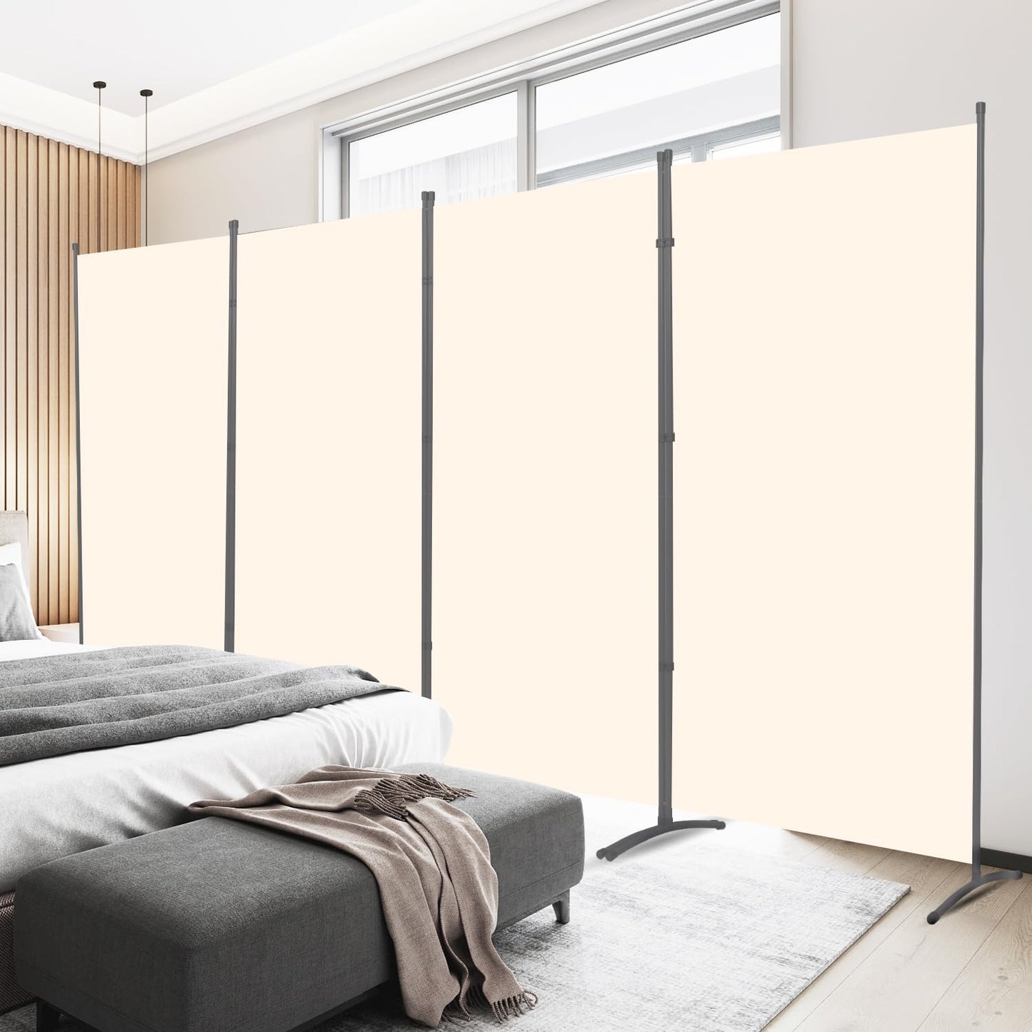 Room Divider 6FT Folding Privacy Screens, 4 Panel Partition Room Dividers w/Freestanding Design, Portable Wall Divider for Room Separtation, Fabric Screen Panel for Home Office Bedroom Dorm