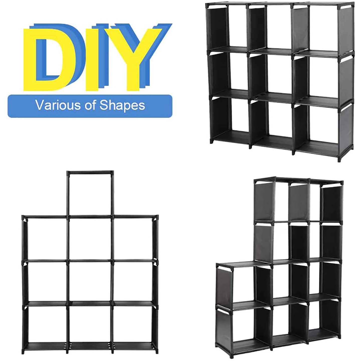 DazHom 10-Cube Storage Organizer Rack, Staircase Organizer Modular Bookcase, DIY Storage Organizer Closet Shelf, Bookcase in Living Room, Bedroom for Toys and Daily Necessities, Black