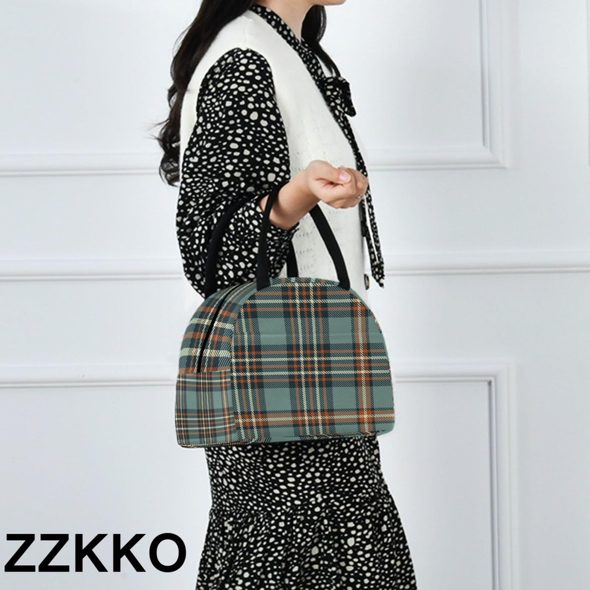 ZZKKO Plaid Tartan Lunch Bag Box Tote Organizer Lunch Container Insulated Zipper Meal Prep Cooler Handbag For Women Men Home School Office Outdoor Use