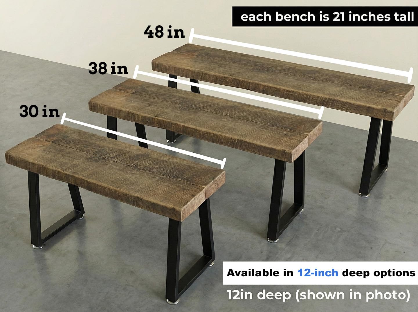 MY VINTAGE FINDS Rustic Revival Reclaimed Barnwood Bench, Solid Wood with Metal Base, Modern Farmhouse Style, 2-Inch Thick Top, for Entryway, Bedroom, Living Room (38x12)