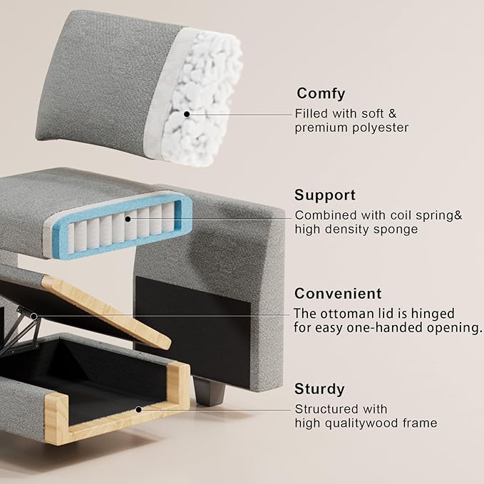 Belffin Chenille Corner Seat for Modular Couch. Sectional Sofa Module. Light
