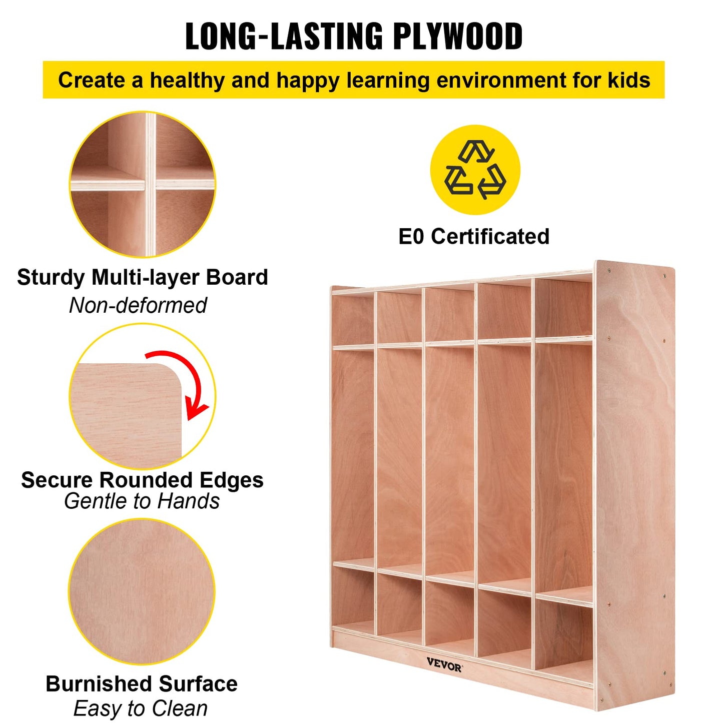 Happybuy 5-Section School Storage Locker, Wooden Storage Cabinet with 4 Casters, Classroom Cubbies for Storage, 15mm Thick Plywood Locker for Home, Office, School,Gym, Kindergarten